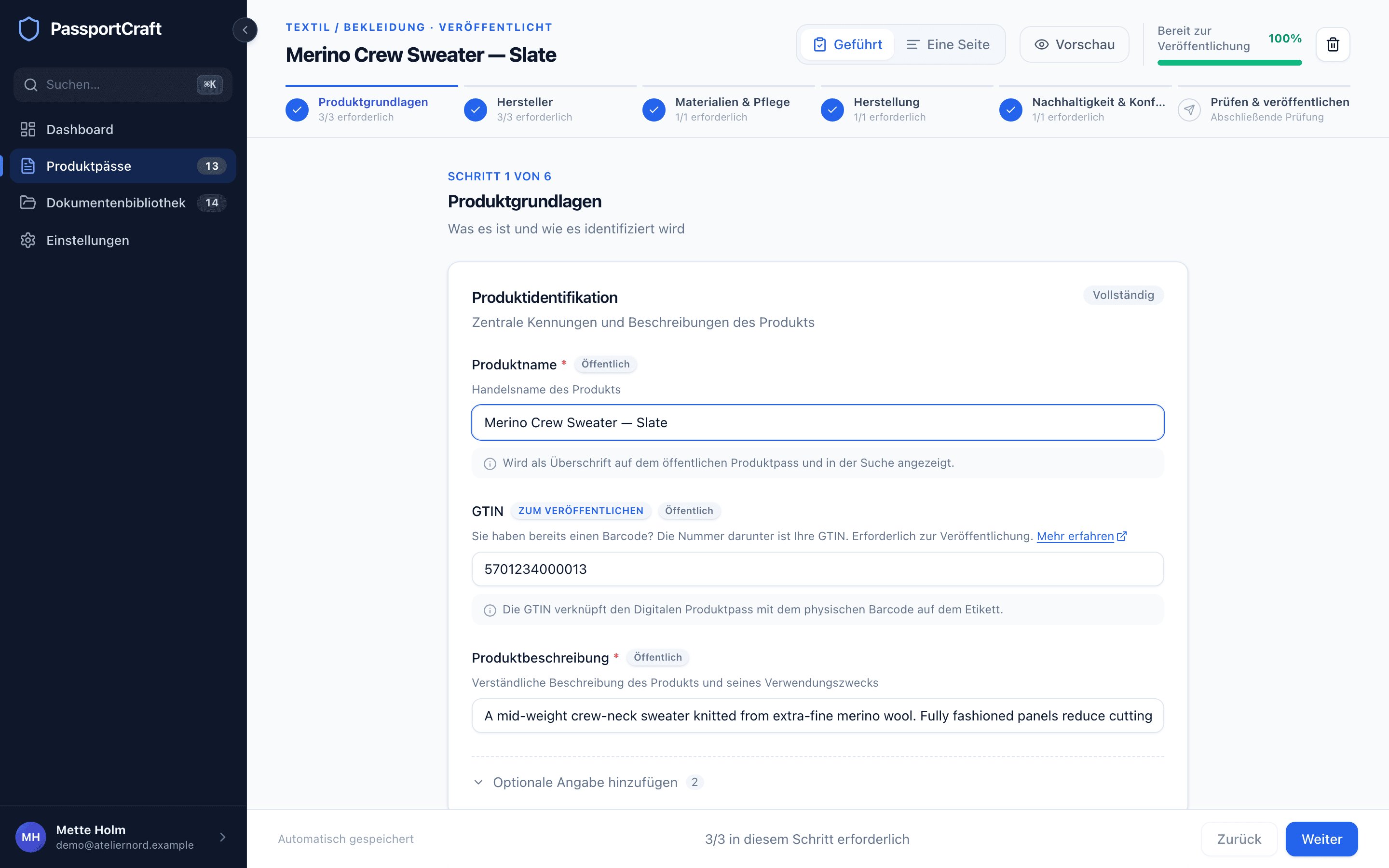 PassportCraft — Geführter Editor