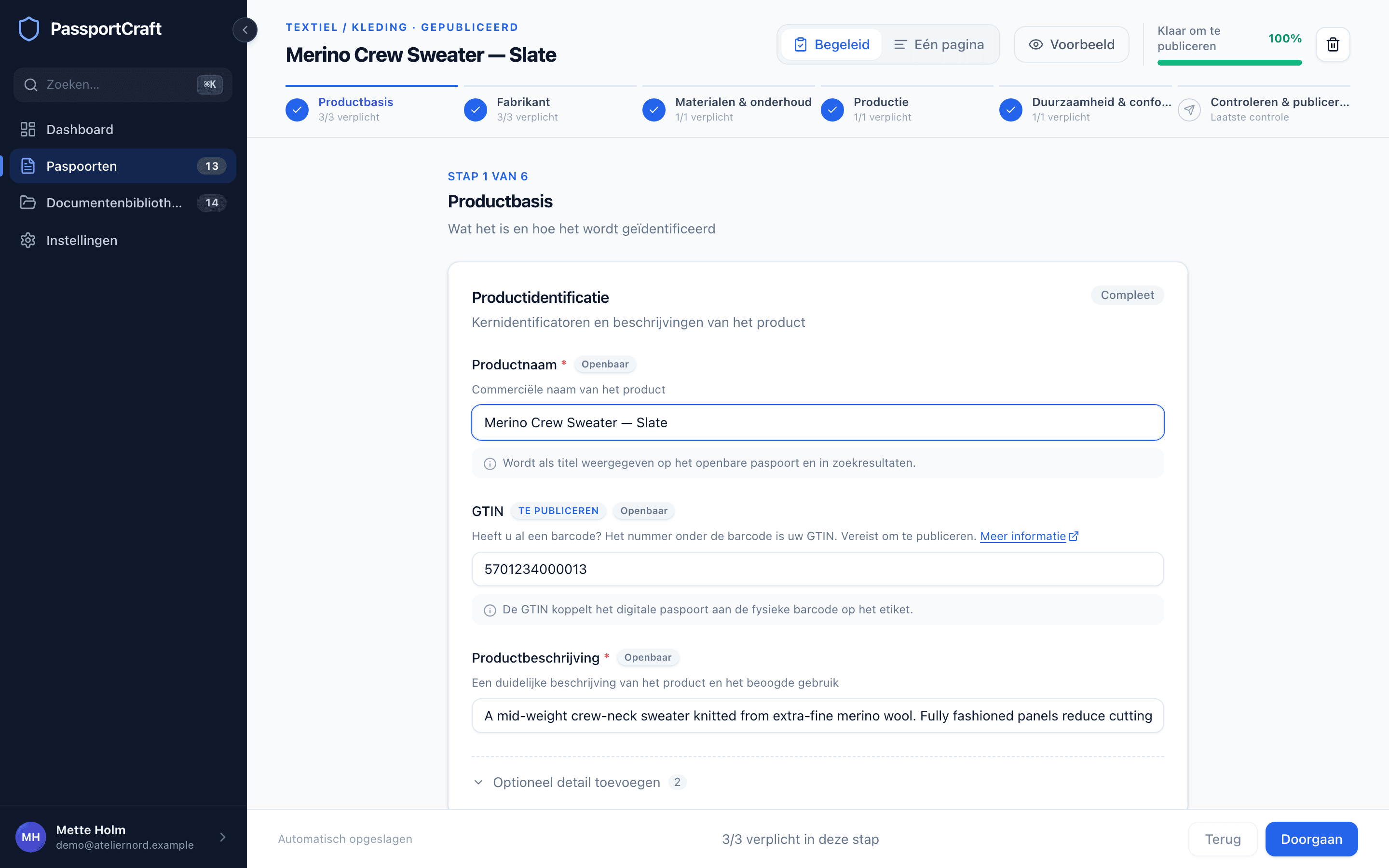 PassportCraft — Begeleide editor